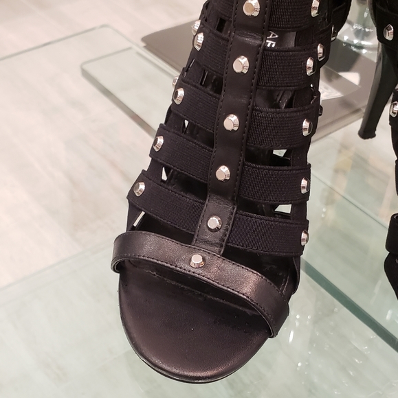 EUC - Michael Kors Sherry open toe black studded gladiator bootie sandals - Picture 4 of 8